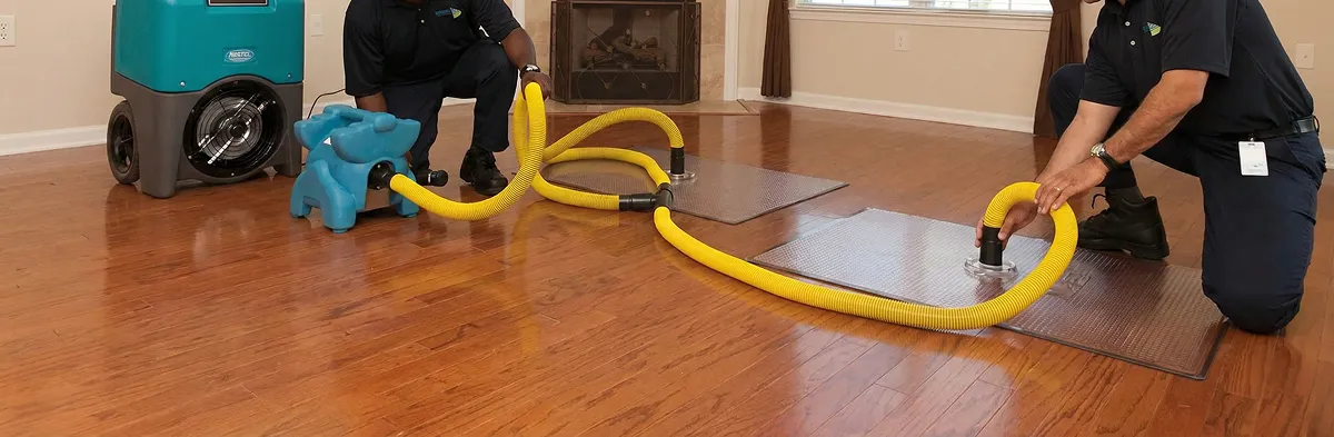 emergency water removal technicians extracting standing water from a home using professional equipment in Cleveland, OH