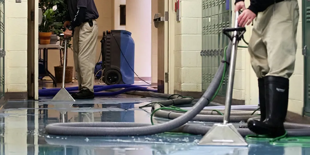 water damage restoration technicians performing professional water extraction inside a property in Cleveland, OH